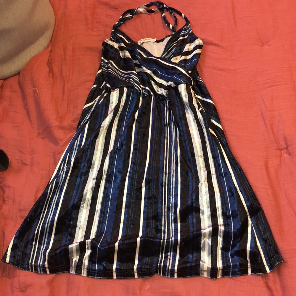 Velvet stripped dress with pockets